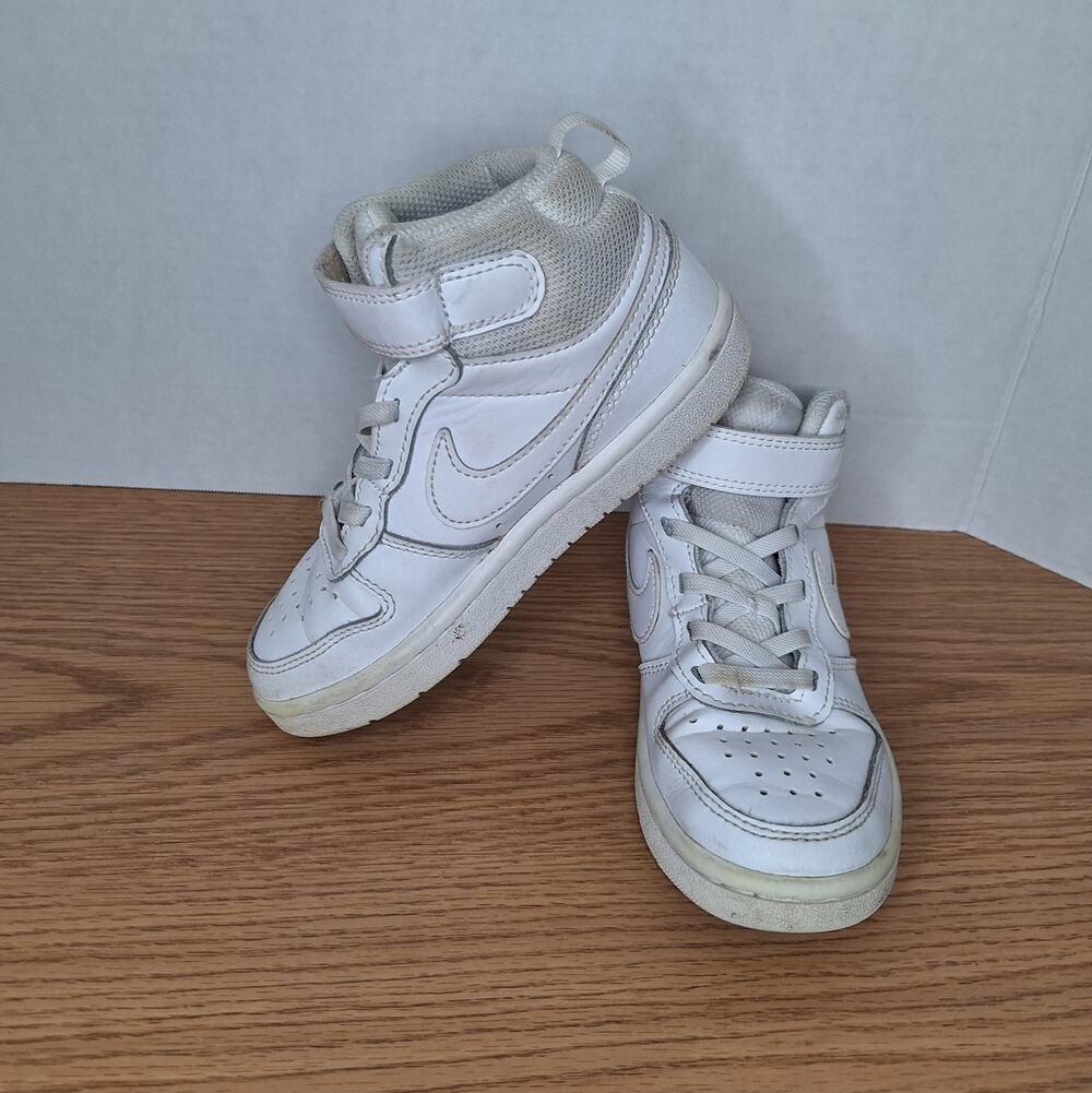 Nike Court Borough Mid 2 Triple White Leather Sneakers CD7783-100 - 11.5C Kids